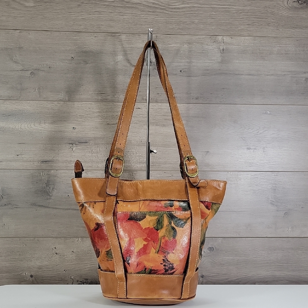 Patricia Nash Floral Print Leather Tote Bag in Tan and Multicolor